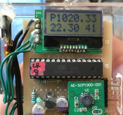 割れてしまったI2C液晶AQM0802Aを交換した気圧計