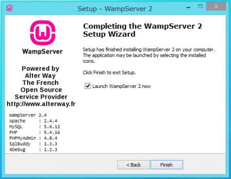 WampServer ２　インストール完了後