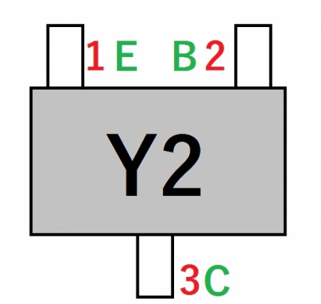 Y2と表記されたチップトランジスタ